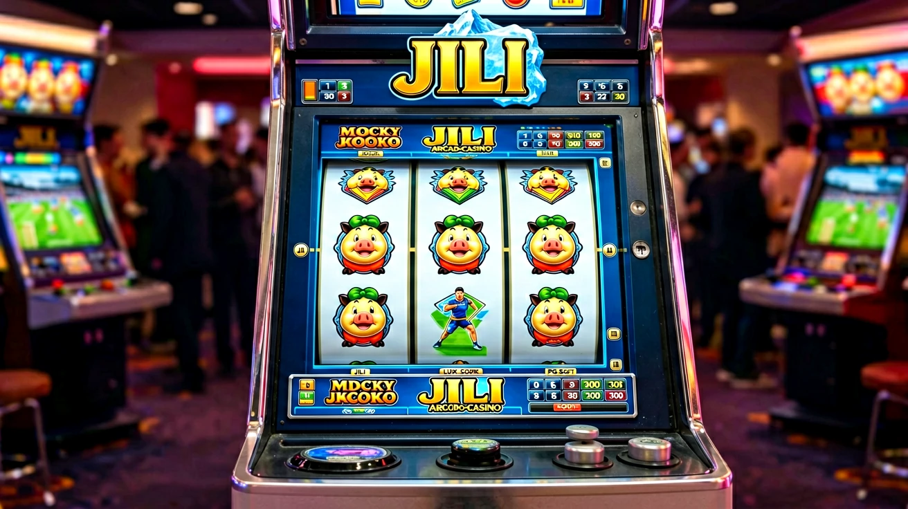reel သုံးလိပ်ပါ slot ဖန်သားပြင်တွင် ဝက်ပုံဇာတ်ကောင်သင်္ကေတများ ပြသထားပြီး ဖန်သားပြင်အပေါ်ထောင့်တွင် jackpot ကောင်တာများ၊ ညာဘက်တွင် ဆွဲဆုပ်တံ ရှိနေသည်