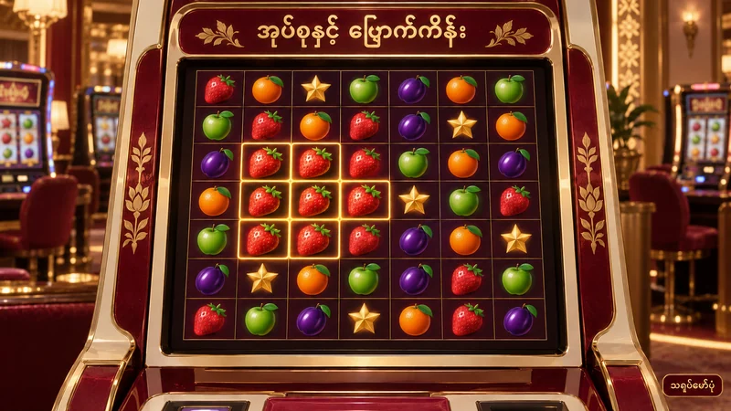 သစ်သီးစလော့ စက်မျက်နှာပြင်တွင် အုပ်စုဖွဲ့ထားသော စတော်ဘယ်ရီများကို အရောင်ဖြင့် ခွဲပြထားသည့် သရုပ်ဖော်ပုံ